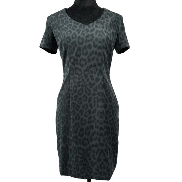 Women’s Leopard Print Short Sleeve Bodycon Dress Gray Green Size 2 - Picture 2 of 9